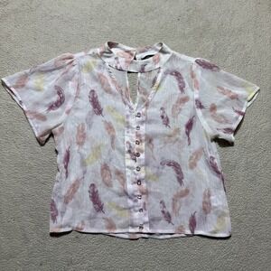 Patterson J Kincaid Top Womens Large Originals Sheer Button-Up Choker V-Neck Tee